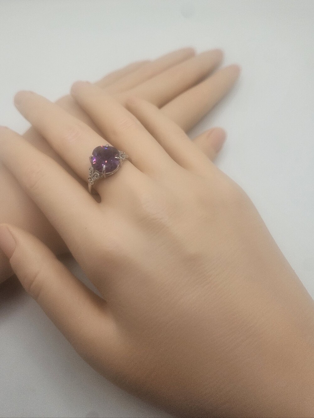 Elegant Purple CZ Gemstone Sterling Silver Ring